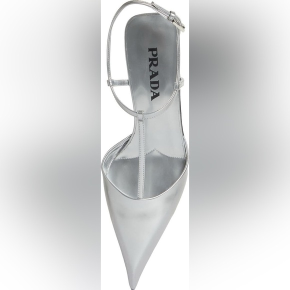Prada Metallic Grey leather Modellerie Pointed Toe Kitten Heel Pump EU 39.5 - Picture 2 of 12